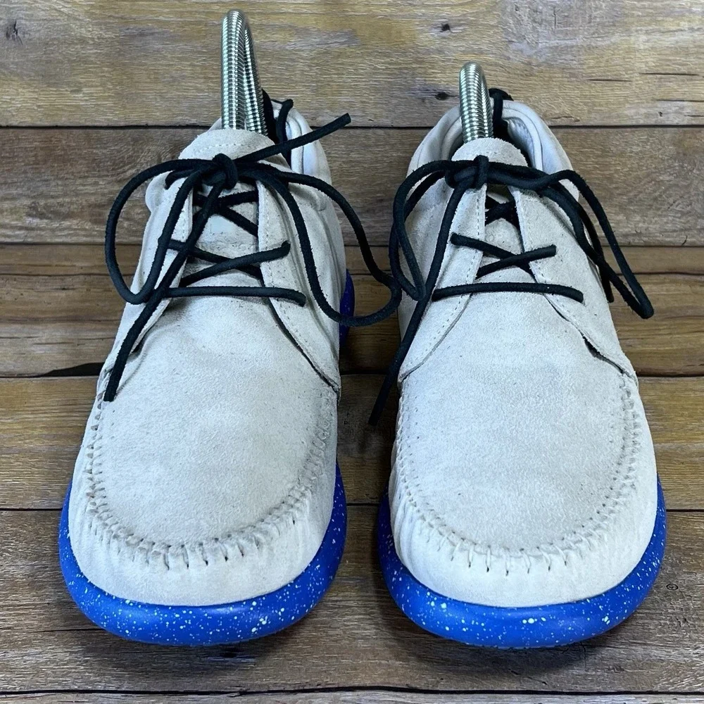 Worldboots Sz‎ 11 Mens Moccasin Sneakers 100% Leather Suede Taupe and Royal Blue